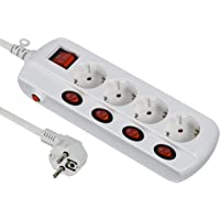 Electraline 62501 Regleta Base múltiple 4 Tomas schuko + 4 1 Interruptor General- Cable 1.5 M- Blanco